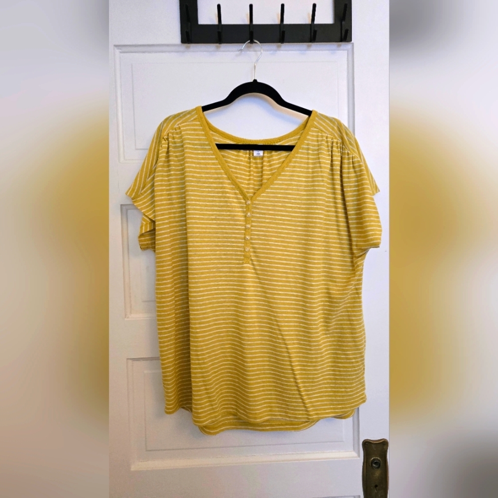 Yellow Striped Women's Linen Top